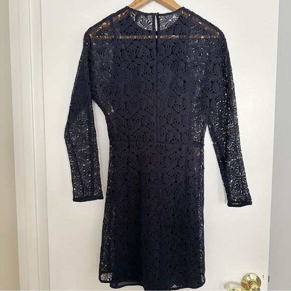 Maje Navy Blue Long Sleeve Lace Mini Dress - Picture 4 of 10